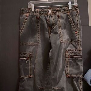True Religion Military Big T Baggy Cargo Pants Six Pockets Size 28 - Rare Style